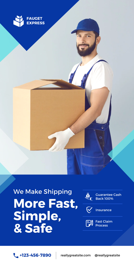 Blue modern abstract package delivery courier shipping service banner