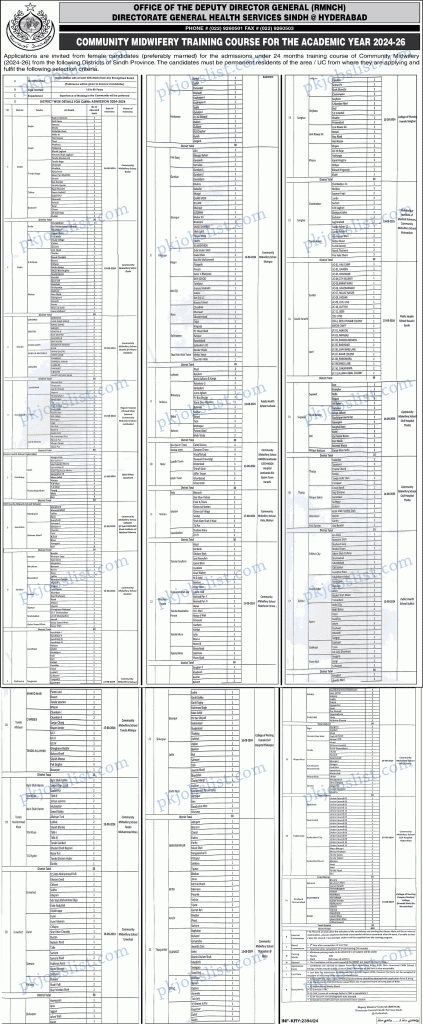 Community Midwifery Course in Sindh August 2024 Free Training at Directorate General Health Services RMNCH