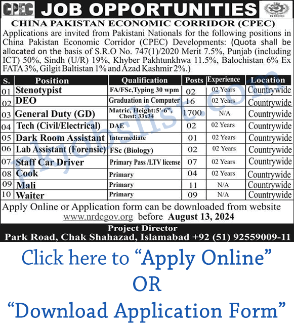 Cpec jobs july 2024 august online apply/application form nrdc national research and development council