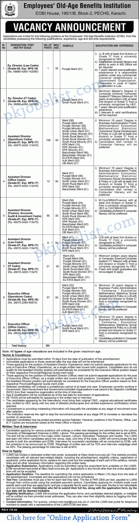 EOBI Jobs 2024 July Online Application Form Employees Old Age Benefits Institution