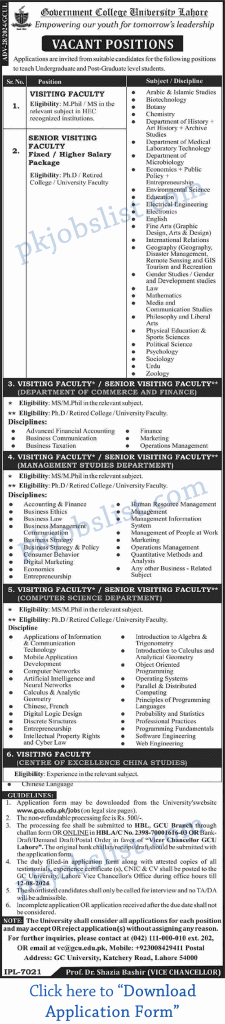 Gcu lahore jobs july 2024 august application form gc university gcu visiting faculty