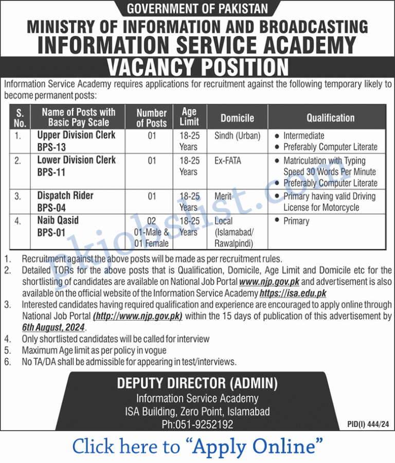 Ministry of information and broadcasting jobs 2024 july