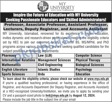 My university islamabad jobs 2024 july / august teaching faculty & more