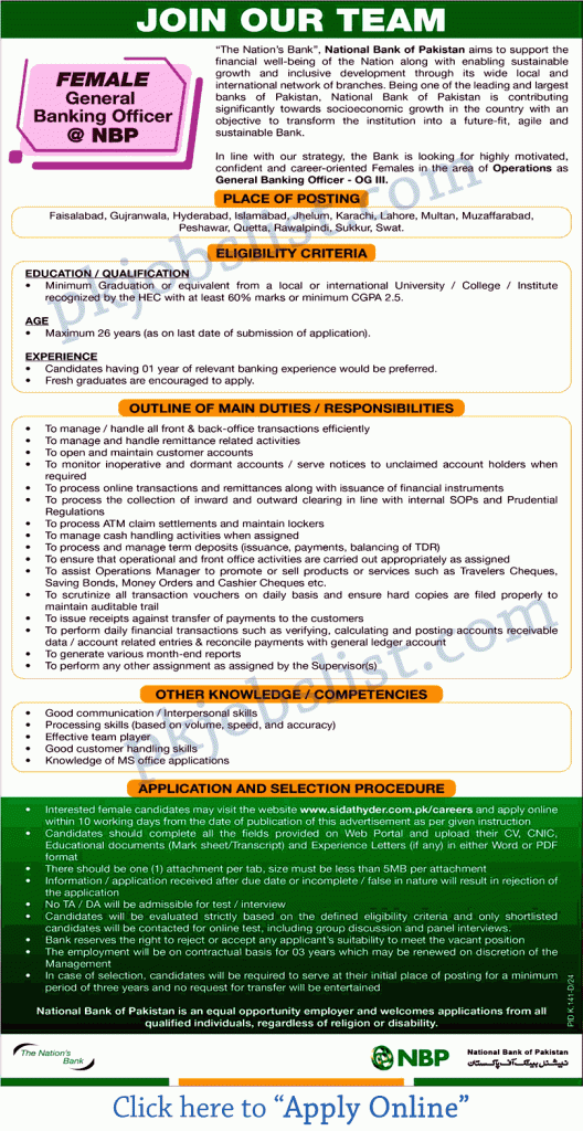 NBP Jobs July 2024