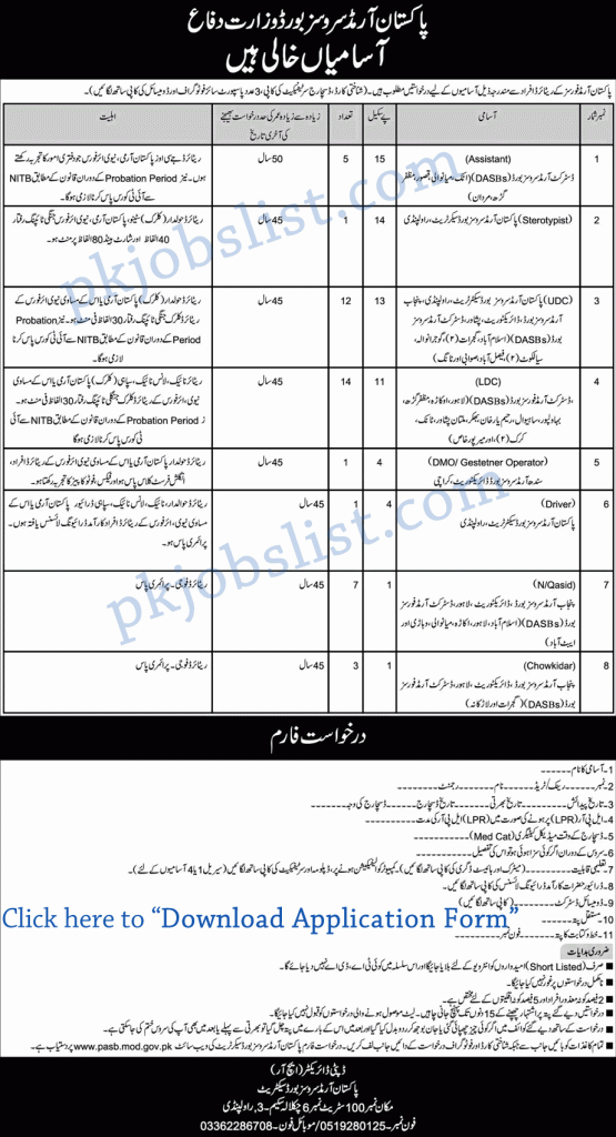 PASB Jobs 2024 July Application Form Pakistan Armed Services Board Ministry of Defence