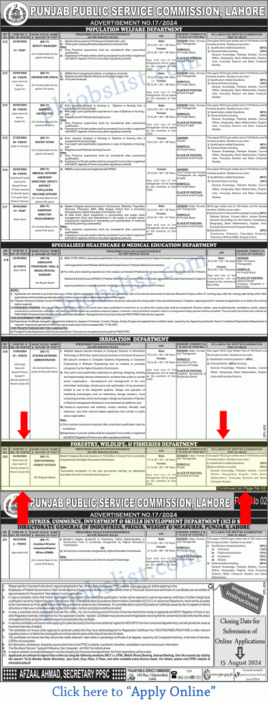 Forest department punjab jobs july 2024 august online apply ppsc forestry wildlife and fisheries department