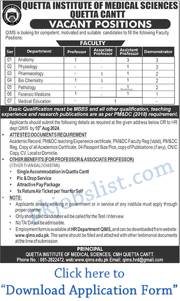 CMH Quetta Job July 2024