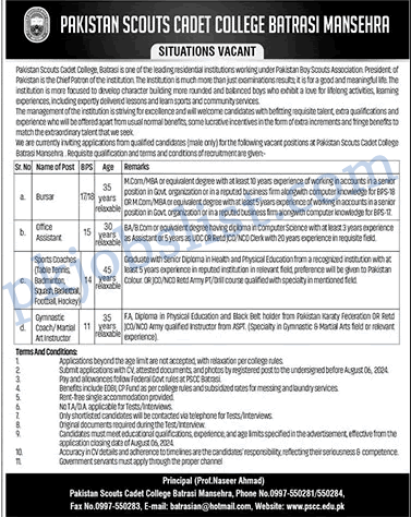 Pakistan Scouts Cadet College Batrasi Jobs July 2024 Sports Coaches & More