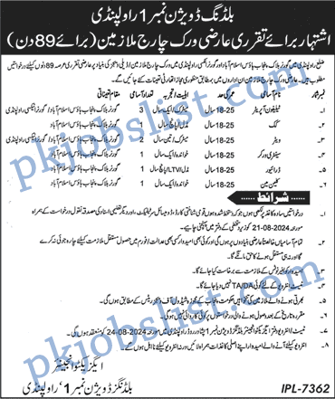 Building department rawalpindi jobs 2024 august building division no. 1