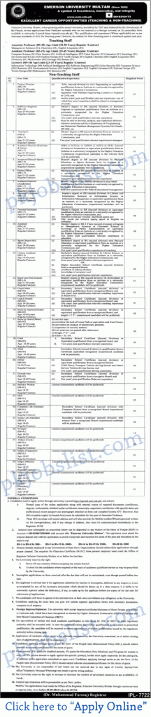 Emerson university multan jobs august 2024 apply online eum teaching faculty & more