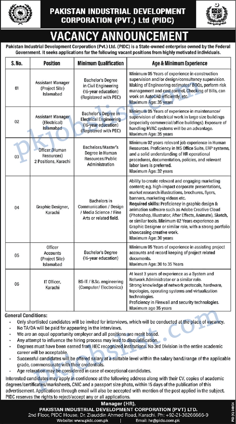 Pakistan Industrial Development Corporation Jobs August 2024 PIDC Karachi & Islamabad