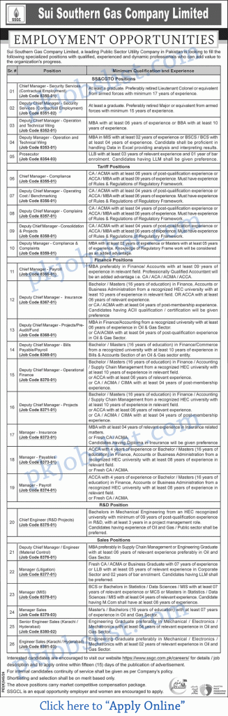 Sui southern gas company limited jobs august 2024 september ssgc apply online