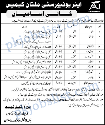 Air University Multan Campus Jobs August 2024 Security Guards & More