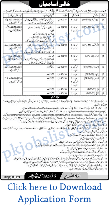 District and session court peshawar jobs august 2024 september application form