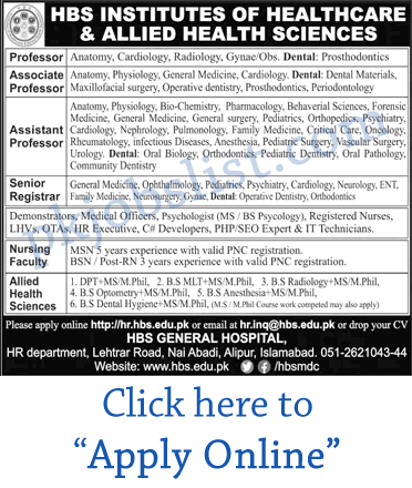 Hbs general hospital islamabad jobs 2024 august institute of healthcare and allied health sciences