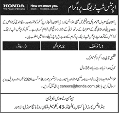 Apprenticeship in honda atlas cars lahore 2024 august