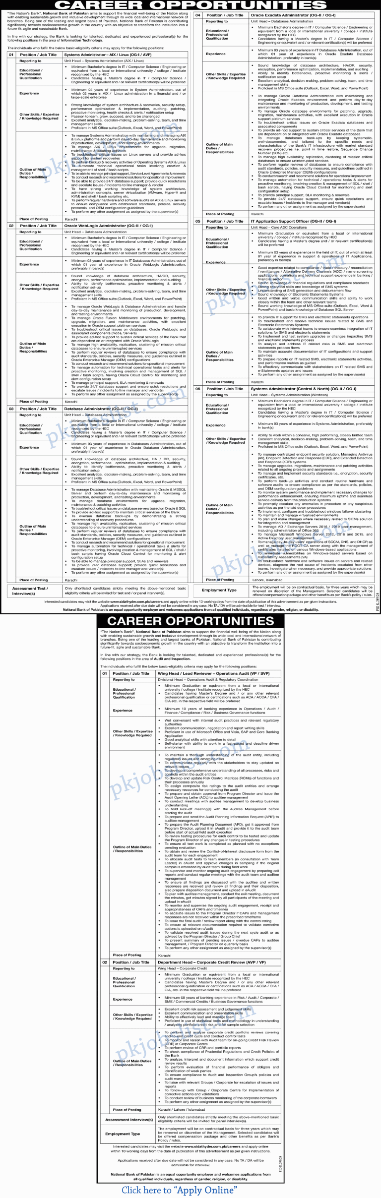 National Bank of Pakistan Jobs August 2024 Online Apply