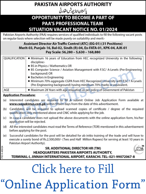 Assistant director atc jobs in pakistan airports authority 2024 august online application form paa