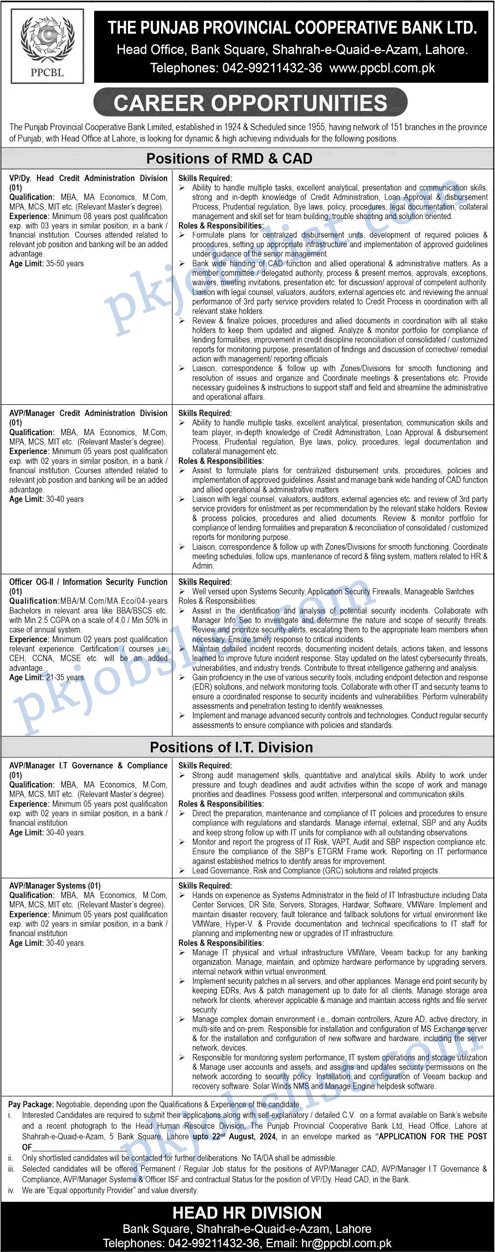 The punjab provincial cooperative bank limited jobs august 2024 ppcbl