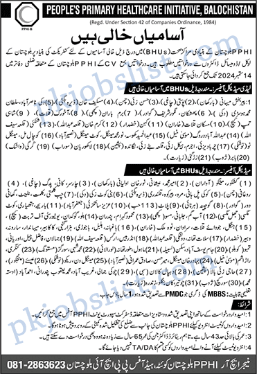 Medical Officer Jobs in PPHI Balochistan August 2024 September