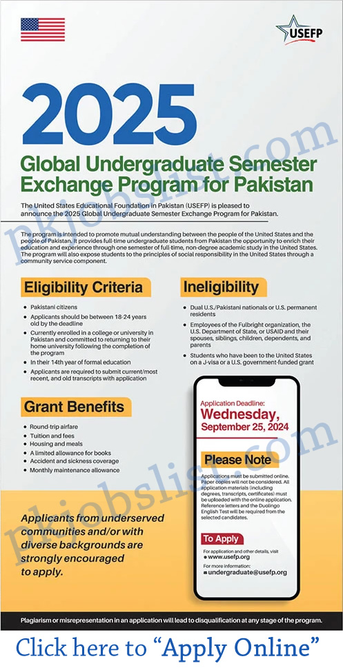 Global Undergraduate Exchange Program for Pakistan 2025 USEFP Apply Online