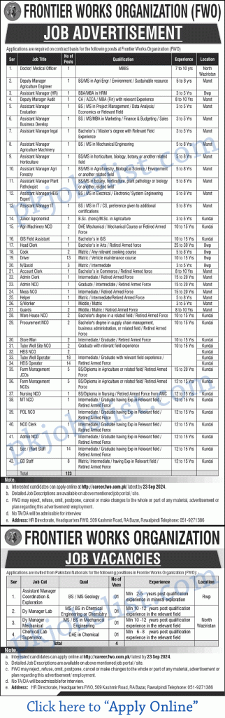 Frontier works organization jobs september 2024 fwo apply online