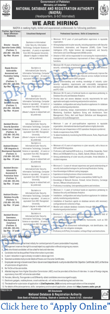 Nadra islamabad jobs september 2024 apply online