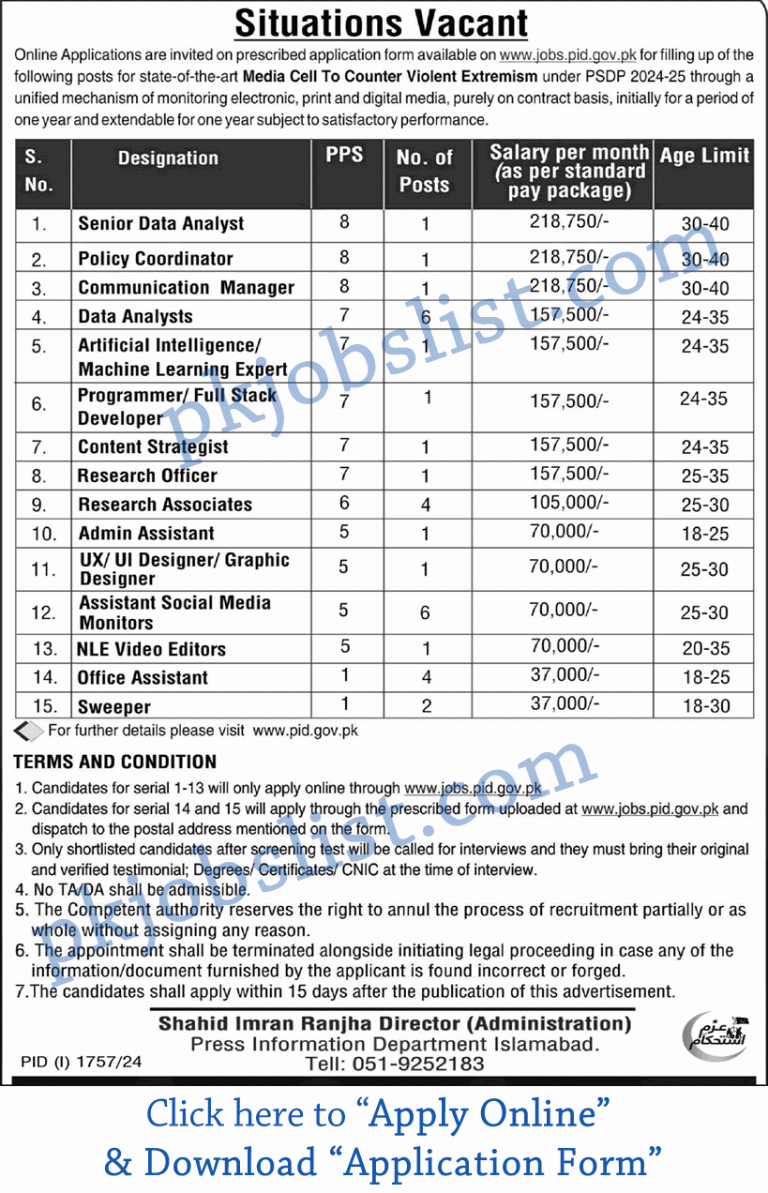 Press Information Department Jobs September 2024 PID Online Apply & Application Form