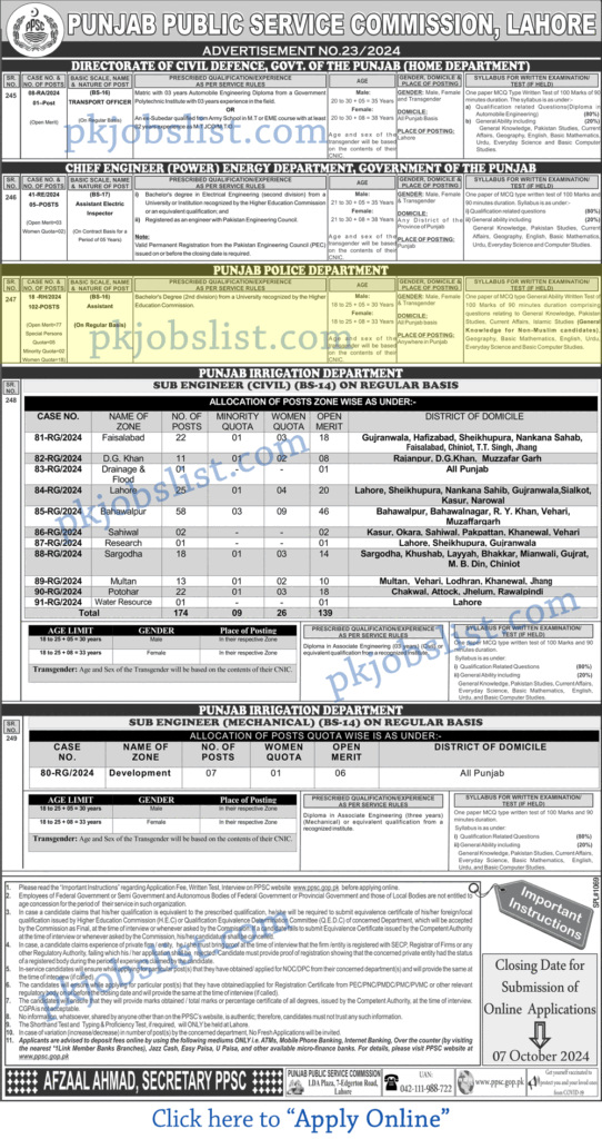 Assistant jobs in punjab police department september 2024 ppsc apply online