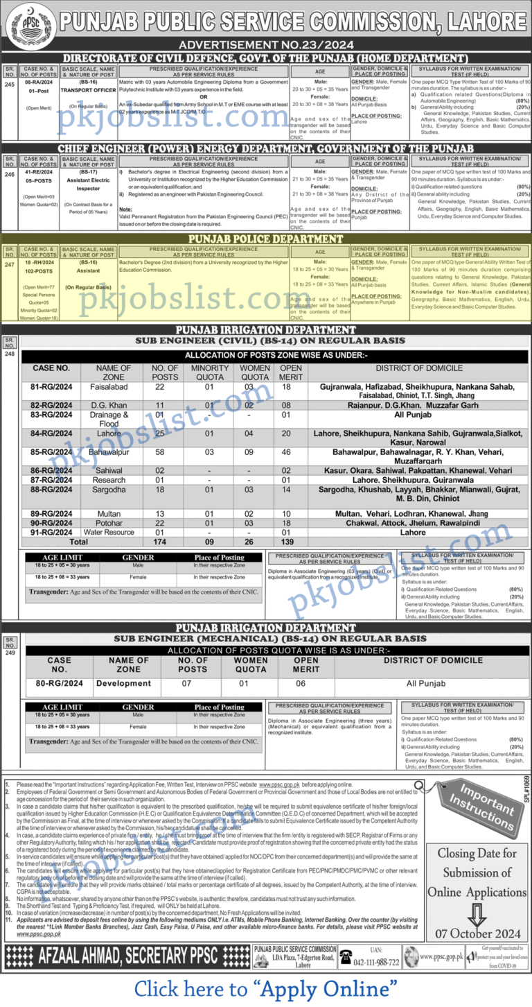 Assistant Jobs in Punjab Police Department September 2024 PPSC Apply Online