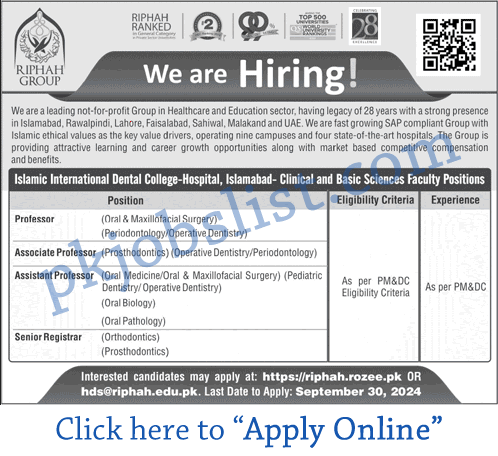 Riphah International University Jobs September 2024 RIU Apply Online