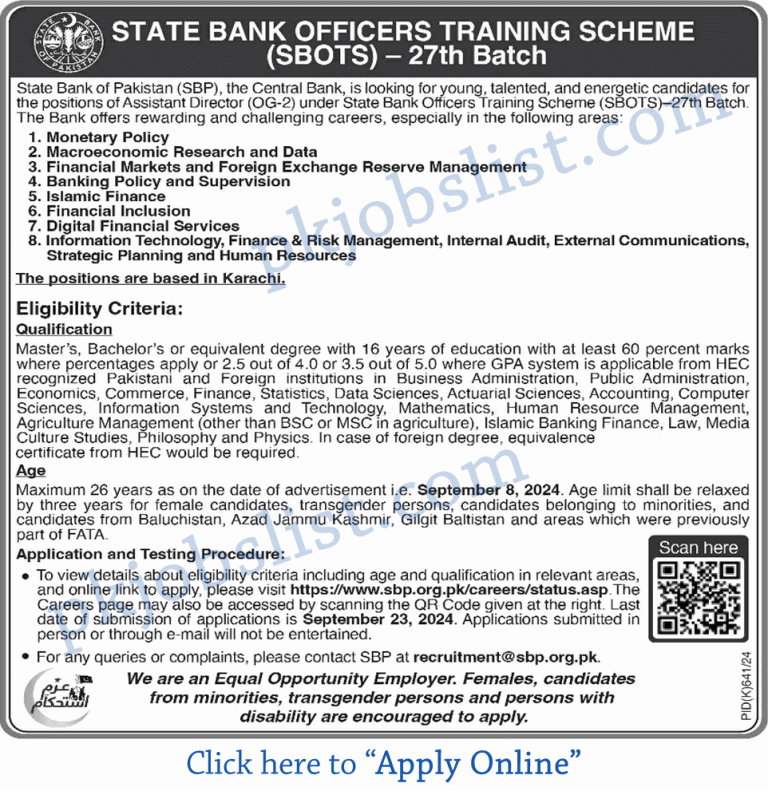 Sbp officers training scheme 2024 sbots 27 batch apply online