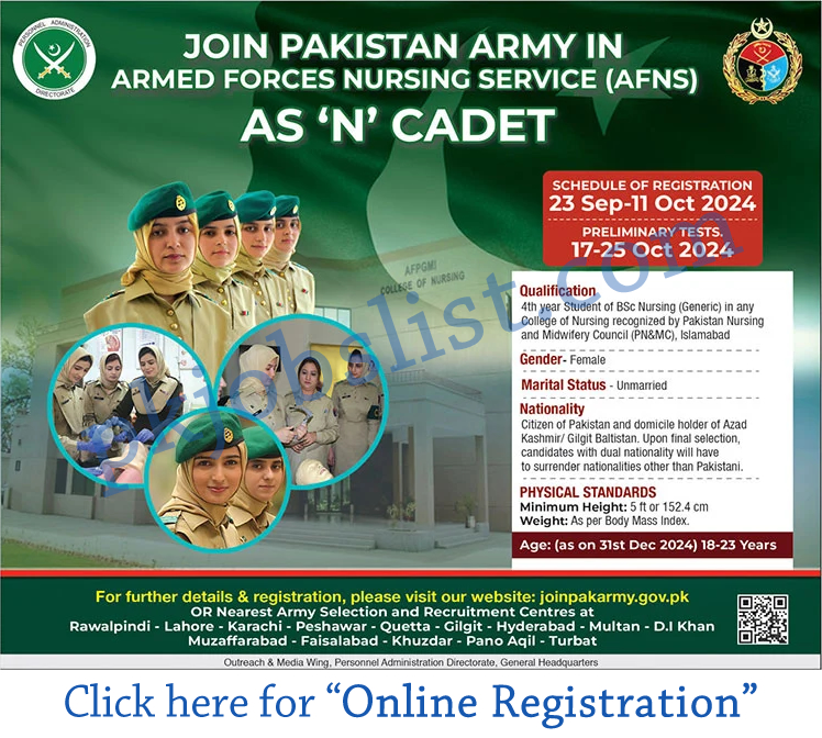 Join Pak Army as Nurse AFNS September 2024 Online Registration