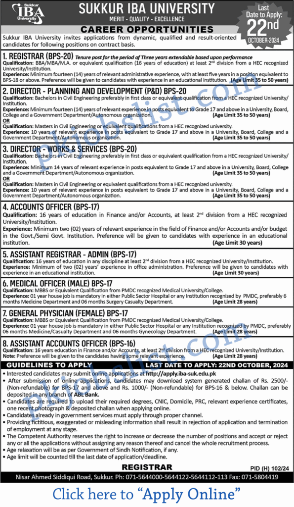 Sukkur IBA University Jobs September 2024 Apply Online