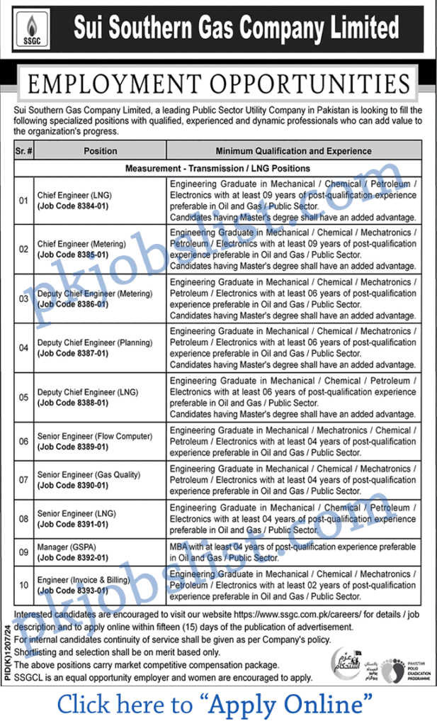 Sui Southern Gas Company Limited Jobs October 2024 SSGC Apply Online