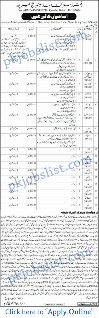 District and Session Court Khairpur Jobs November 2024 STS Apply Online