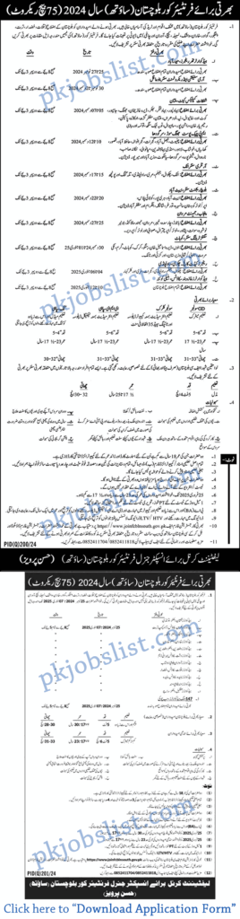 Frontier Corps Balochistan South Jobs November 2024 Application Form