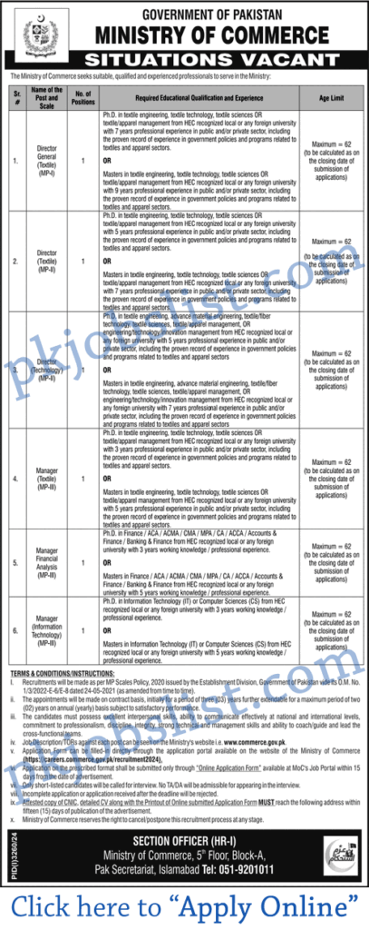 Ministry of Commerce Jobs November 2024 Online Apply