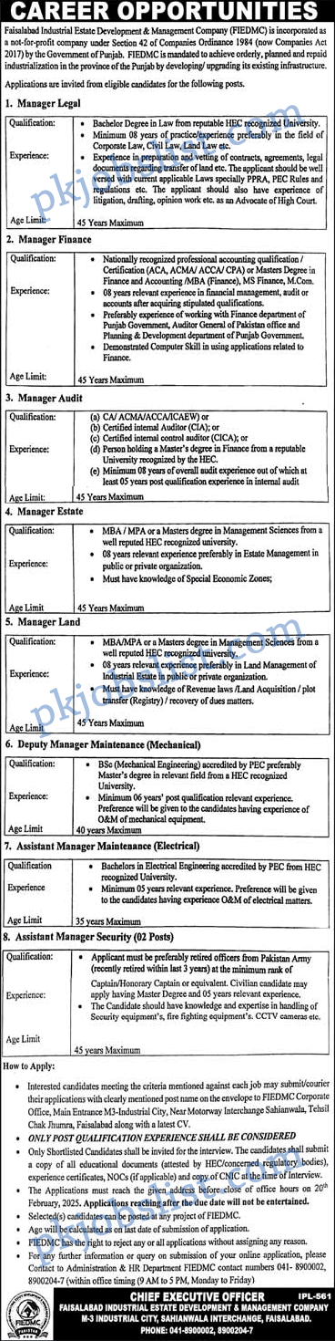 Faisalabad Industrial Estate Development & Management Company Jobs 2025 February