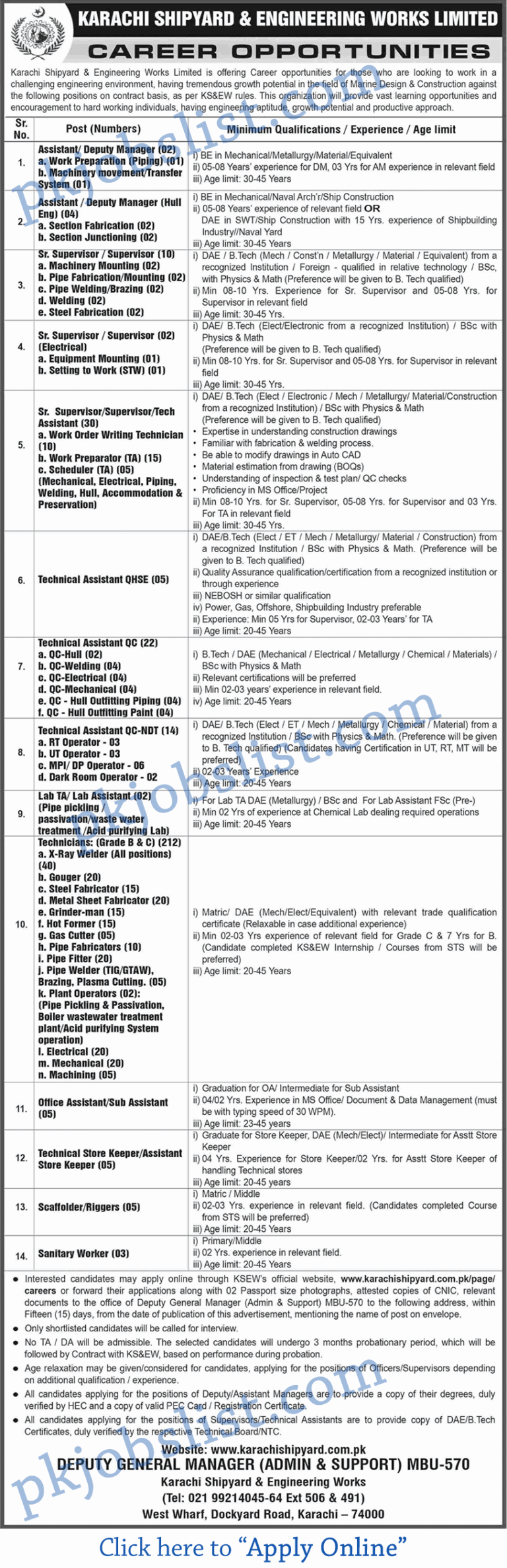 KSEW Karachi Jobs February 2025 Apply Online Technicians & More