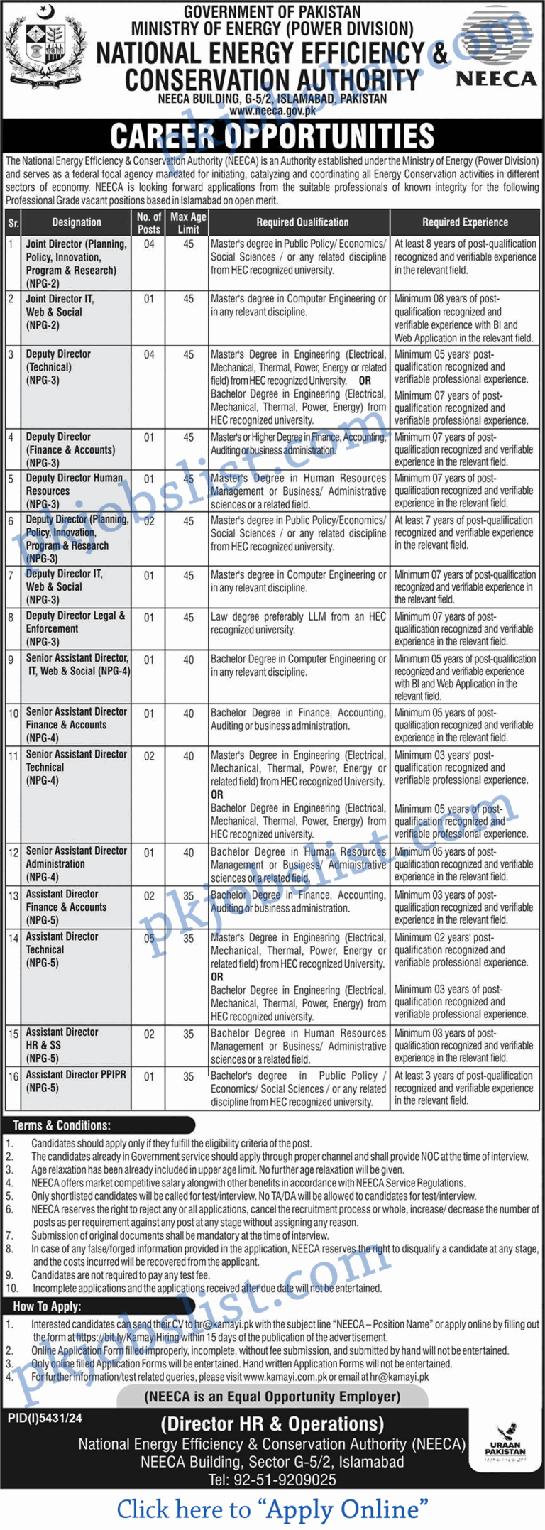 National Energy Efficiency & Conservation Authority Jobs 2025 February Apply Online