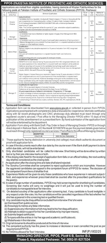 Pakistan Institute of Prosthetic and Orthotic Sciences Peshawar Jobs 2025 May Application Form