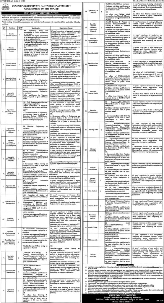 Punjab Public Private Partnership Authority Jobs May 2025 Apply Online