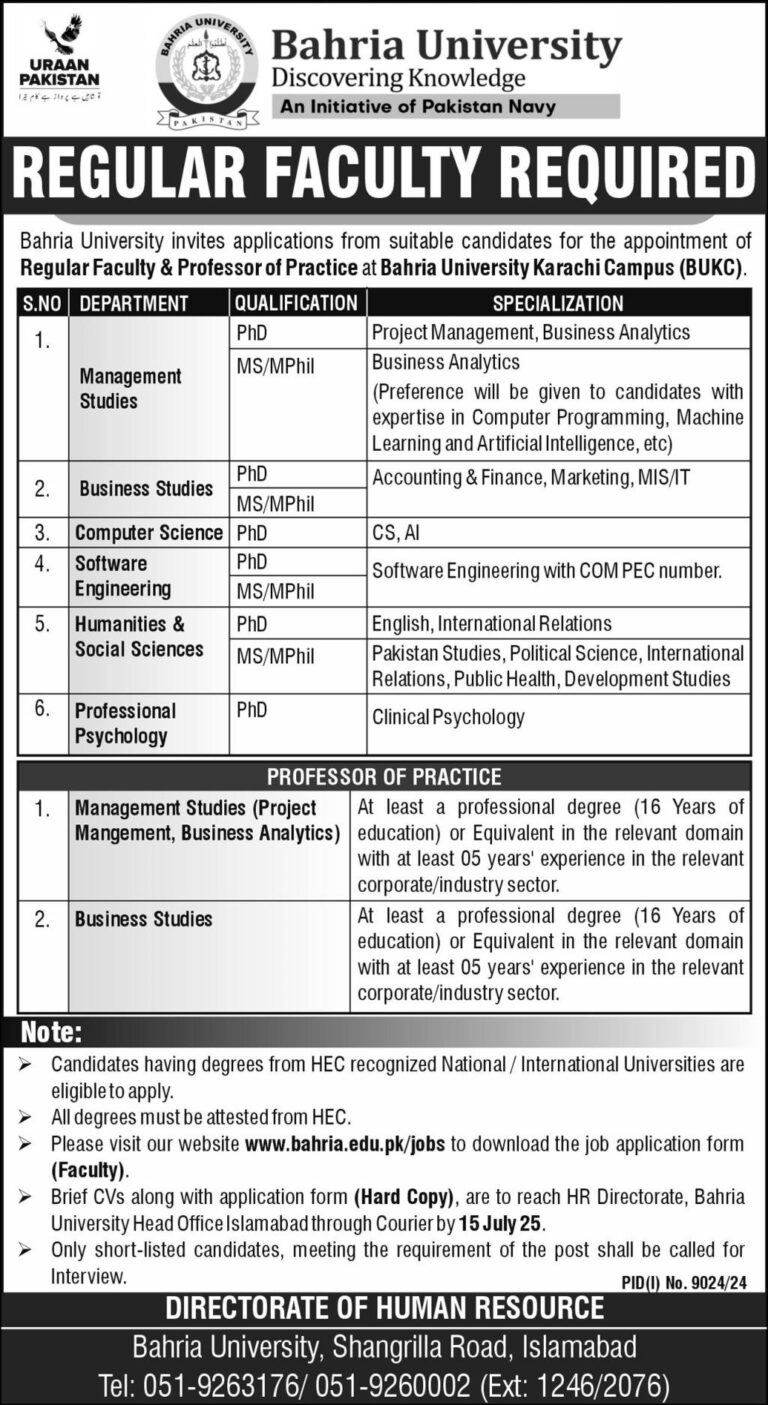 Home 3 Bahria University Karachi Campus Jobs June 2025