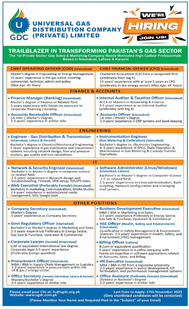 Universal Gas Distribution Company Jobs 2025 November UGDC