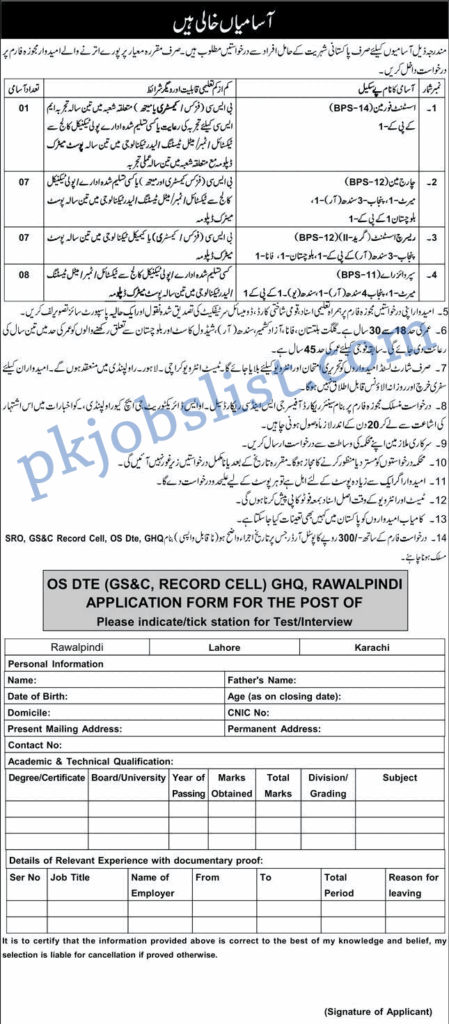 GHQ Rawalpindi Jobs 2025 November Application Form