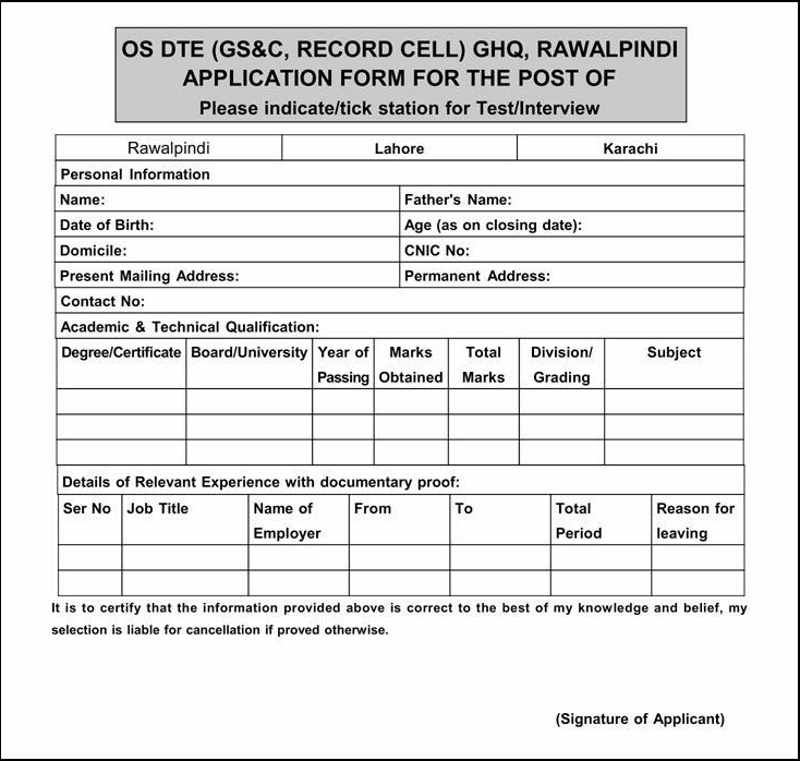 GHQ Application Form