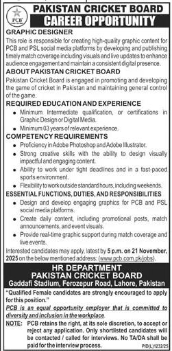 Pakistan Cricket Board Jobs 2025 November PCB Online Apply