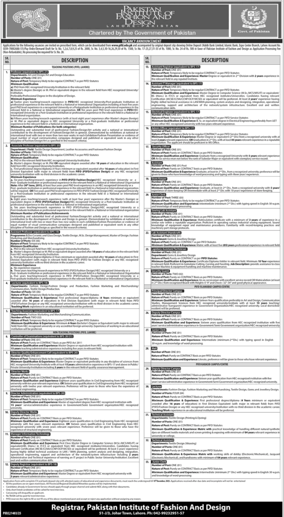 PIFD Jobs 2025 November Lahore Application Form
