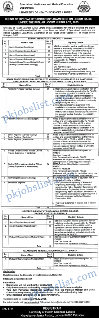 University of Health Sciences Jobs 2025 November Online Apply